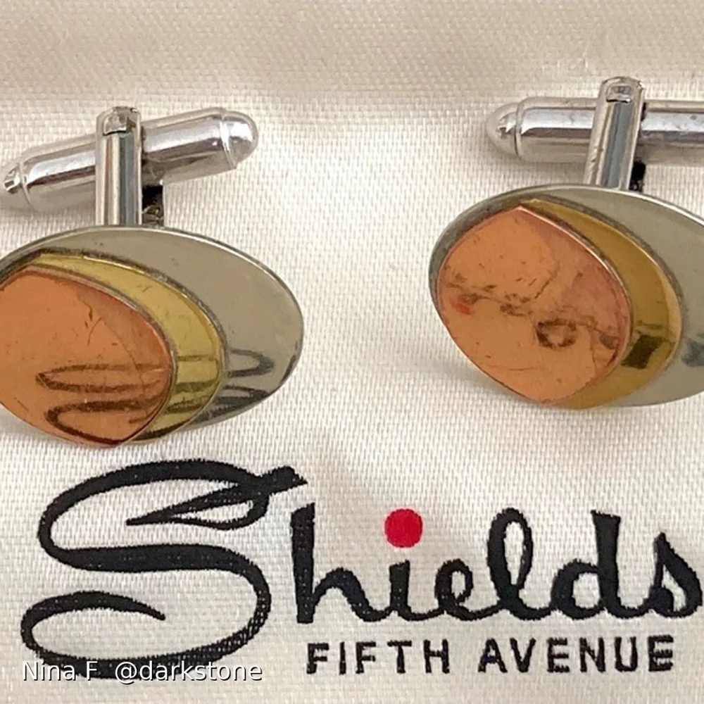Shield 5th Avenue Tri Tone Metal Cufflinks 1960s Rare Unique & Signed